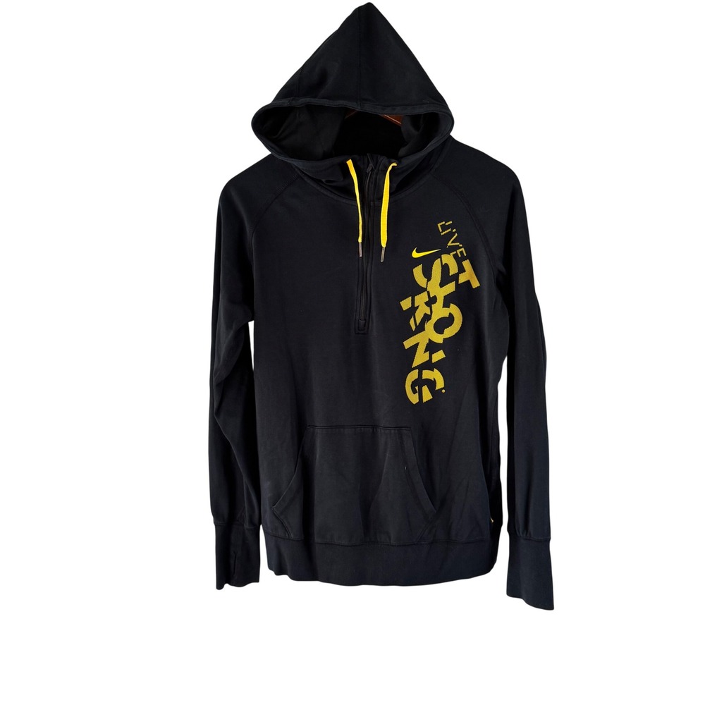 Nike LIVESTRONG Dri-FIT Hoodie Pullover Activewear Black Yellow‎ Size L